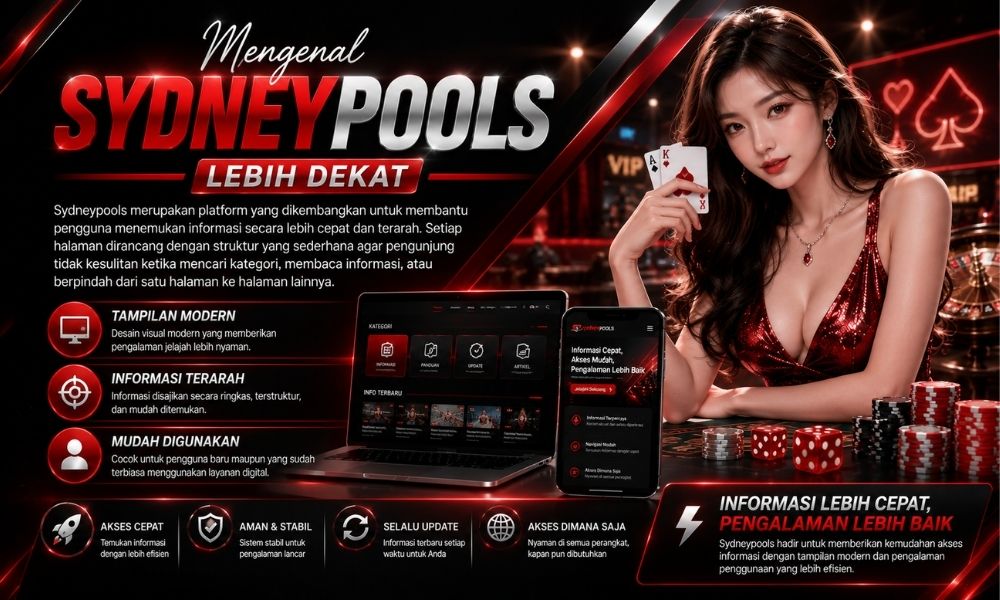 Tampilan modern platform informasi digital Sydneypools